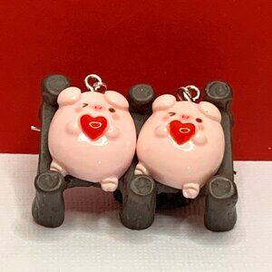 Pig Earring, Gift Idea, Silly Animal Earring, Heart Earring, Valentine's Day